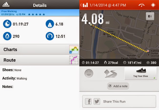 Details Saved by Adidas miCoach and Nike Plus Running
