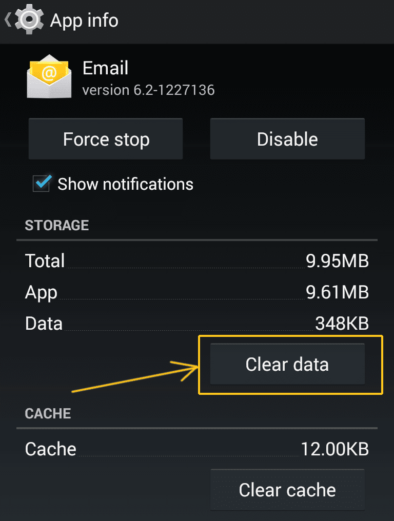 Clear Data from Email App