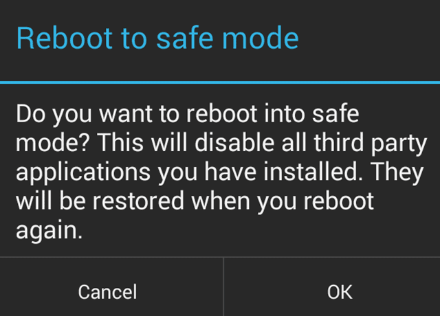 Android Safe Mode Reboot Dialog
