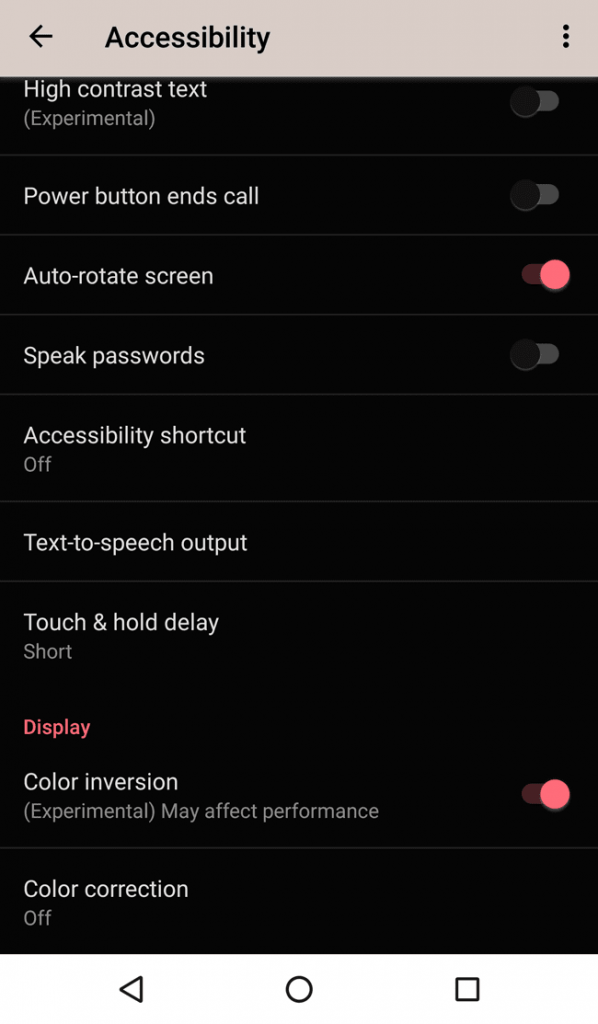 Inverted Screen Colors in Android