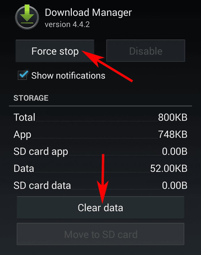 Clear Data or Force Stop in Android
