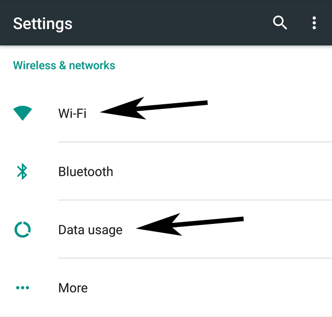 Wi-Fi and Data Usage in Settings