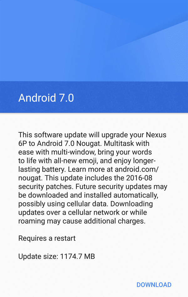 Android 7.0 Download Screen