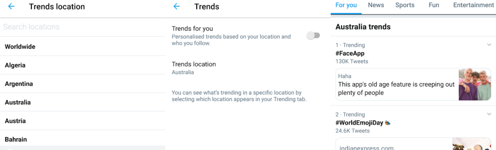 Twitter Trends Location Settings