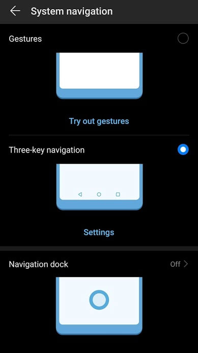 Navigation Dock in Huawei P30 Pro