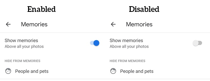 Enable Disable Memories in Photos